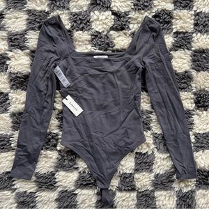 NWT Aritzia Babaton charcoal gray square neck contour body suit